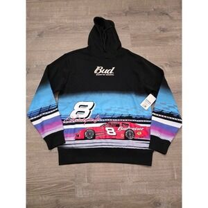 NASCAR Budweiser Hoodie Mens Medium Black‎ New Dale Earnhardt Jr Racing Pullover